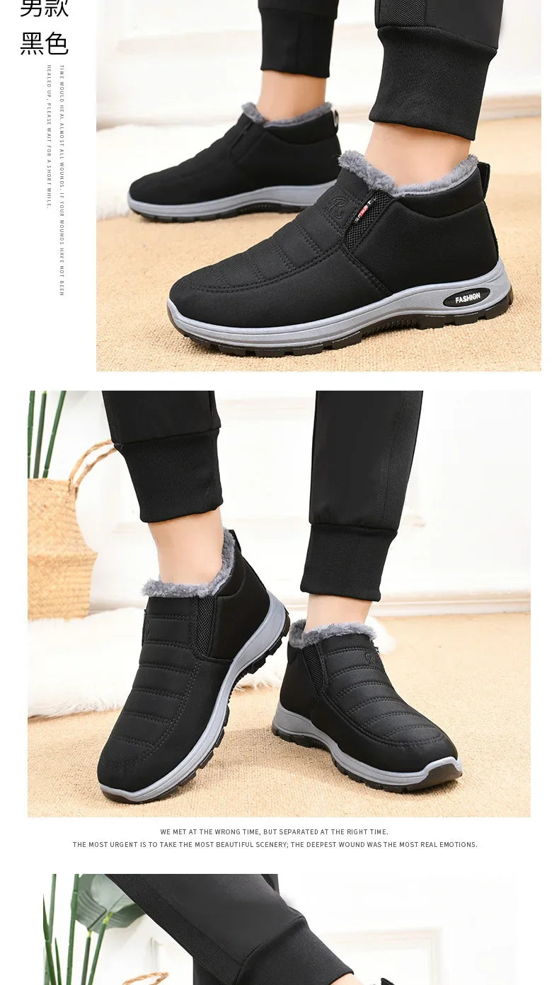 Winter 2025 new men's and women's cotton shoes with thick velvet and warm snow boots windproof couple's short boots anti slip
