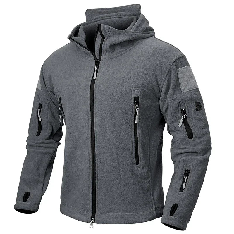 Winter Hunting Fleece Jacket Men Warm Polar Outdoor Hoodie Jacket Multi-Pocket Casual Full Zip Sport Hiking Coat