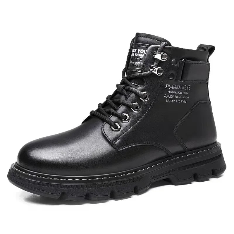 New Motorcycle and Ankle Boots Waterproof Boots Men Leather Shoes Men Casual Boot Bota Masculina Men's High-top Fashion Shoes