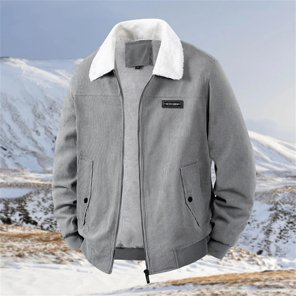 Winter New Arrival: Warm-Weather Corduroy Jacket Men's Fleece-Lined, Thickened Letter-Label Collared Jacket Fashionable Menswear