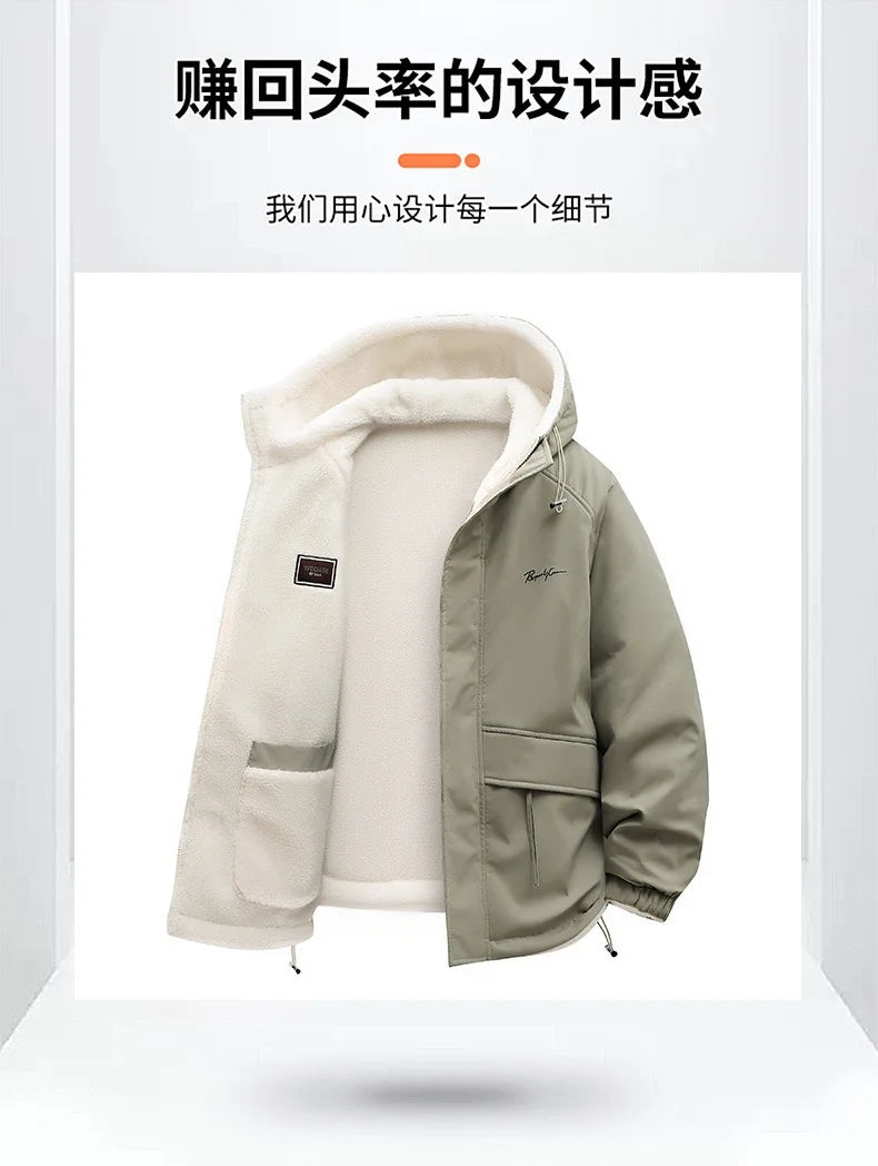 Winter Fashion Trend With Thick Fleece and Warm Hooded Jacket For Men's Casual Loose Sports Plus Large Size High-Quality Jacket