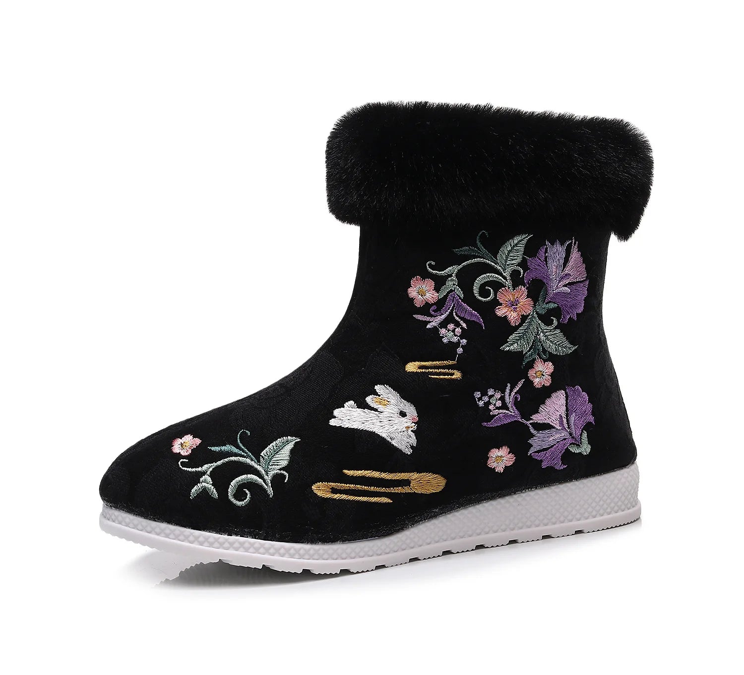Fashion Winter Boots Women's Shoes Ethnic Style Embroidered Short Boots Women Warm Snow Shoes Female Antiquity Dance Flat Boot