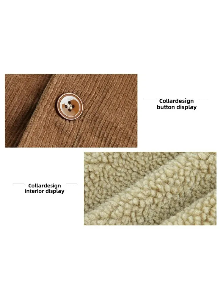 Male Cotton Jackets Padded Warm Loose Parka Coat Corduroy Short Jacket Man Solid Fur Collar Windbreaker Winter Men Fleece Jacket