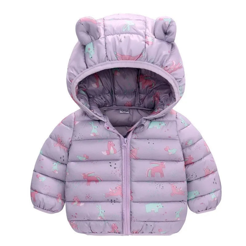 Boys Girls Lightweight Down Jacket Baby Hooded  Zipper Coats Autumn Winter Warm Outerwear 0-5 Years Kids Christmas Birthday Gift
