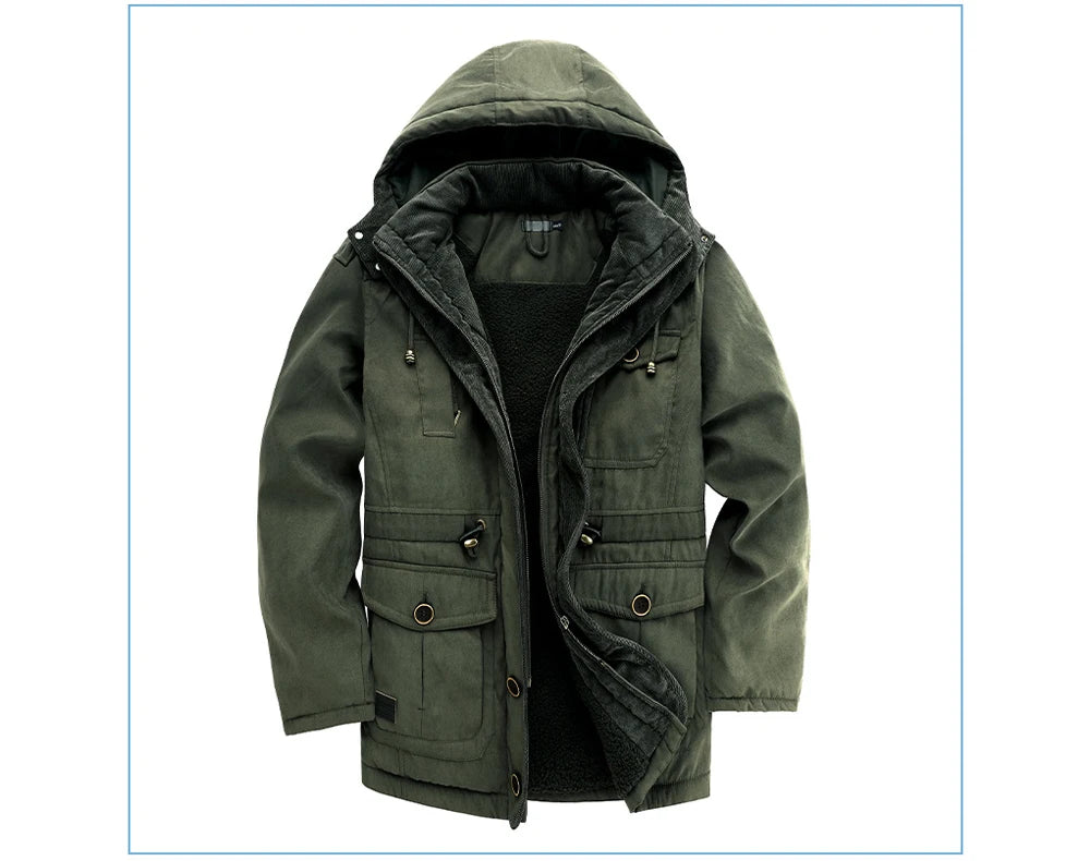 Winter Mens Fleece Warm Jackets Fashion Men Thicken Thermal Tactical Hooded Coats Men Outdoor Multi-pocket Windbreaker Jacket