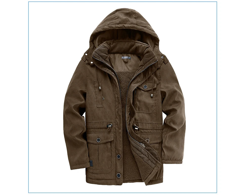 Winter Mens Fleece Warm Jackets Fashion Men Thicken Thermal Tactical Hooded Coats Men Outdoor Multi-pocket Windbreaker Jacket