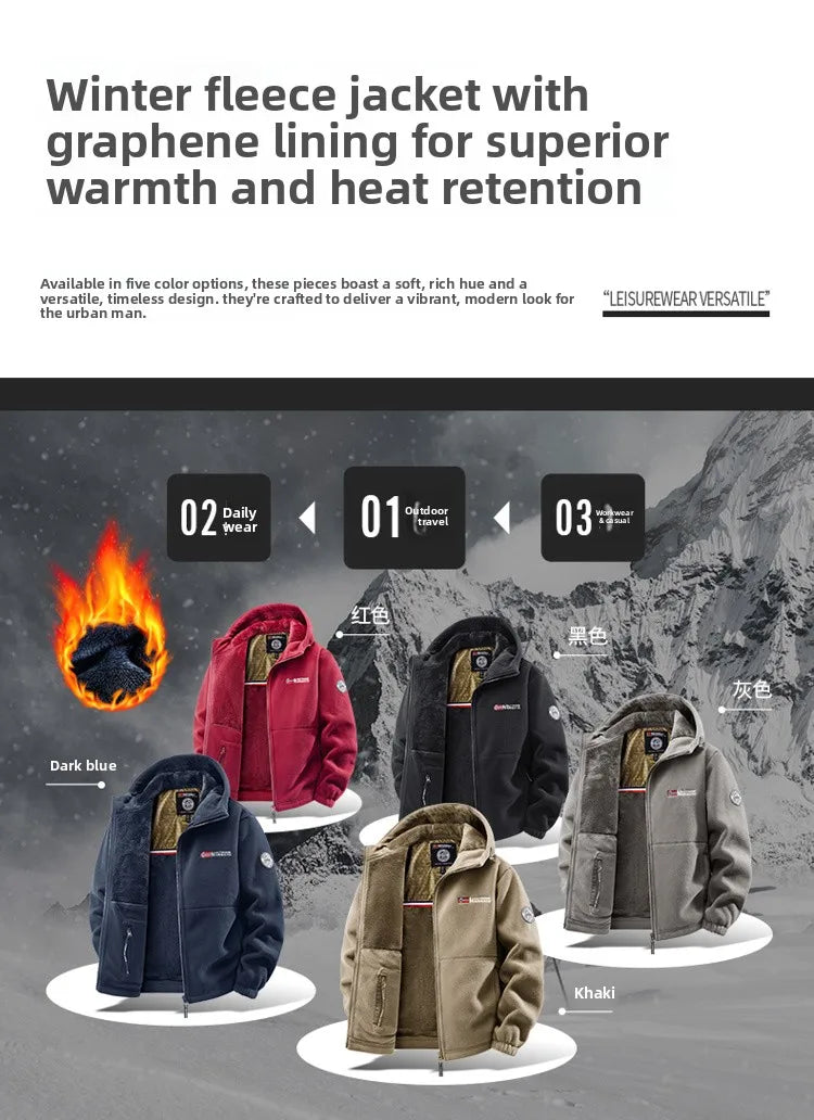 Mens Retro Fleece Clothing Coat Autumn Winter Fashion Graphenewarm Hooded Jacket Jogger Hiking Sports With Thick Cardigan Jacket