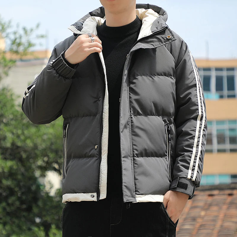 Men's Winter Warm Padded Jacket with Hood Casual Thickened Coat for Autumn Winter Outdoor Windproof Warm Outerwear