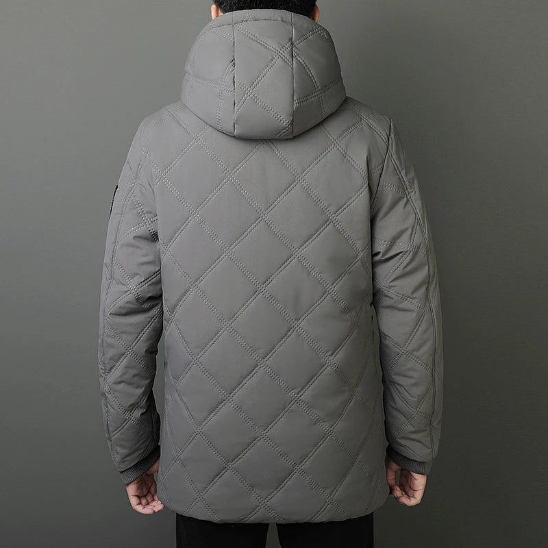 Winter Hooded Jacket Men Windproof Warm Business Casual Men Coats Blazers for Men Formal Social Jacket Solid Color Thick Coat