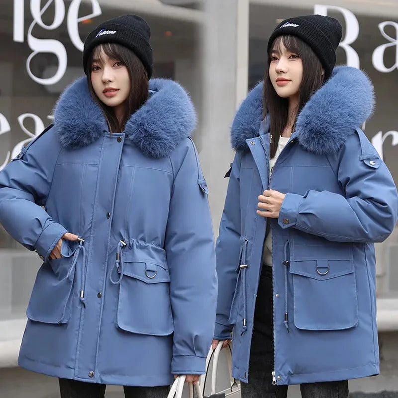 Winter Coat 2024 New Thicken Parker Women's Warm Detachable Inner Down Cotton Jacket Female Loose Warm Hooded Parkas Overcoat