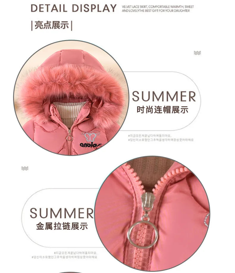 Children's winter coat Little girl cotton-padded jacket thickened fashion down  jacket girl's medium long super cute  jacket