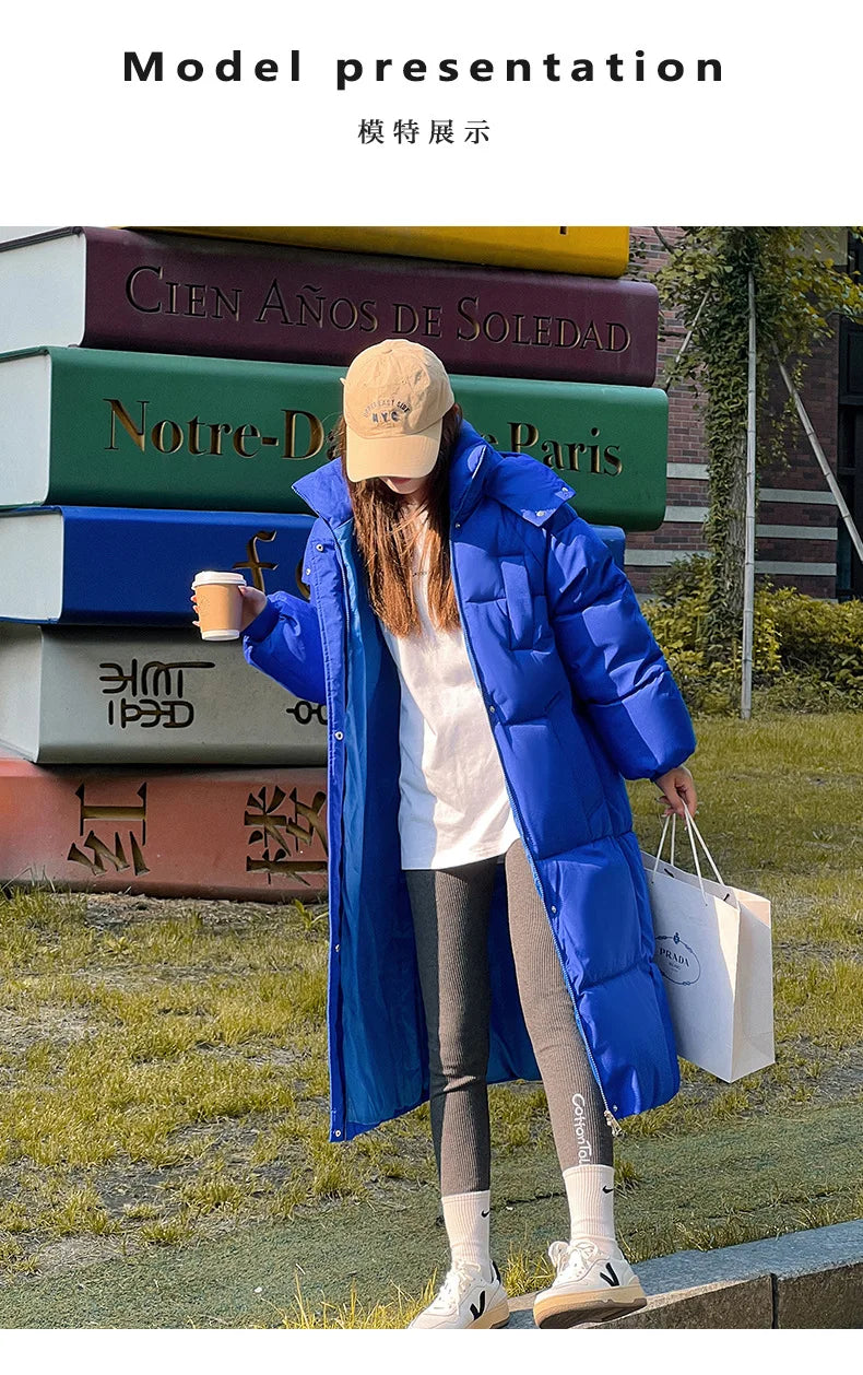 Vielleicht 2025 Korean Jacket Women Winter X-long Parkas Solid Hooded Thicken Warm Female Snow Wear Coat Padded Loose Clothes
