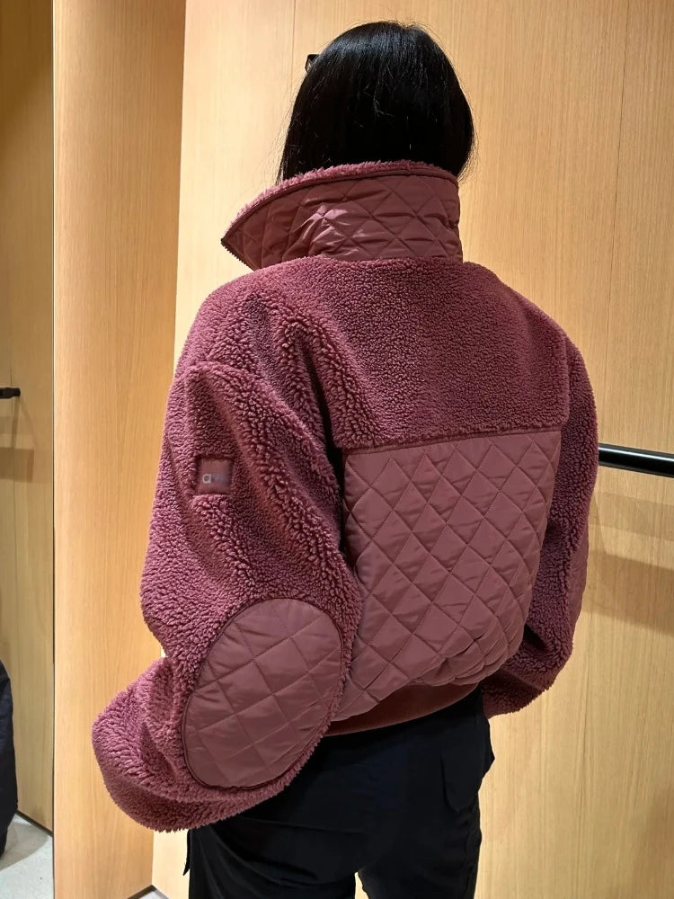 Winter Women‘s Lamb Fleece Jacket Casual Fashion Thick Warm Short Coat Stand Collar Zipper Loose Solid Long Sleeve Jackets Women