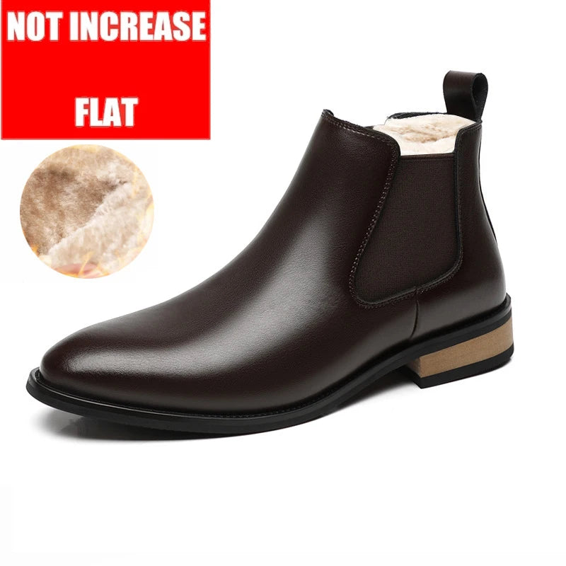 Winter New Men's Boots Genuine Leather Luxury Chelsea Boots Hidden Heels 6CM Height Increasing Shoes Man Outdoor Keep Warm Boots