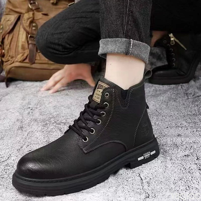 Fashionable versatile spring autumn new high top men's shoes casual comfortable men's shoes trendy retro simple warm short boots