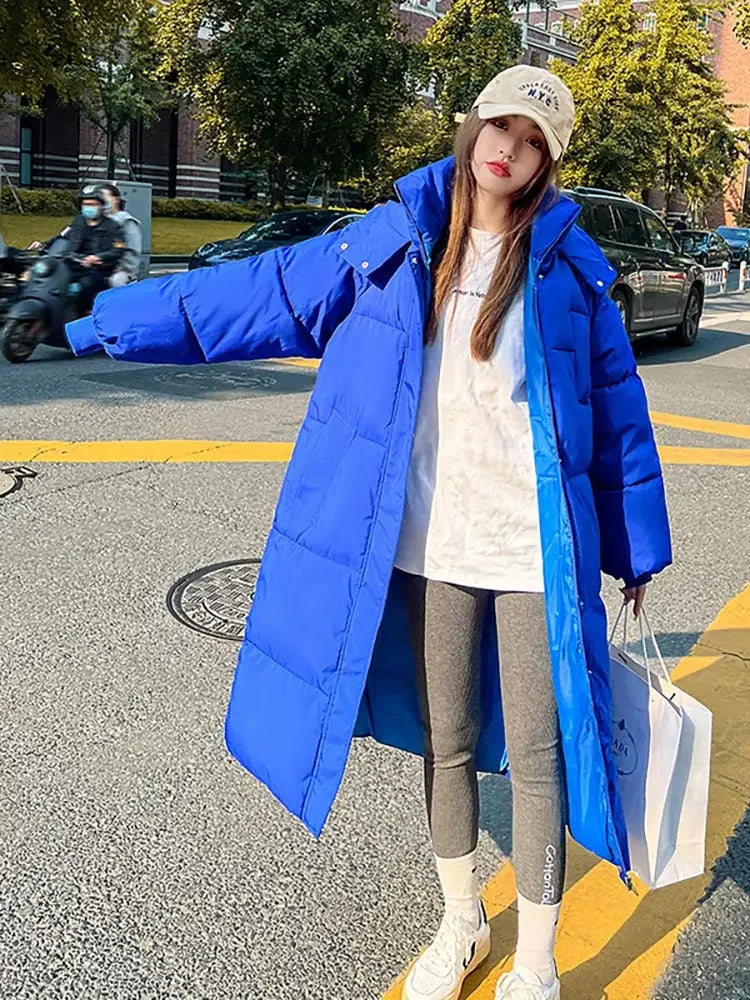 Vielleicht 2025 Korean Jacket Women Winter X-long Parkas Solid Hooded Thicken Warm Female Snow Wear Coat Padded Loose Clothes