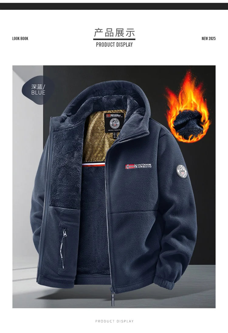 Mens Retro Fleece Clothing Coat Autumn Winter Fashion Graphenewarm Hooded Jacket Jogger Hiking Sports With Thick Cardigan Jacket