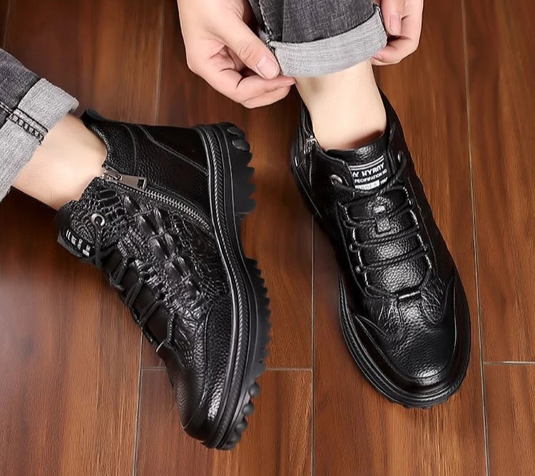 Snow Boots for Men Black High Top Lace Up Leather Winter Shoes Man Waterproof Casual Fashion Footwear Quality Fleece New in Fur