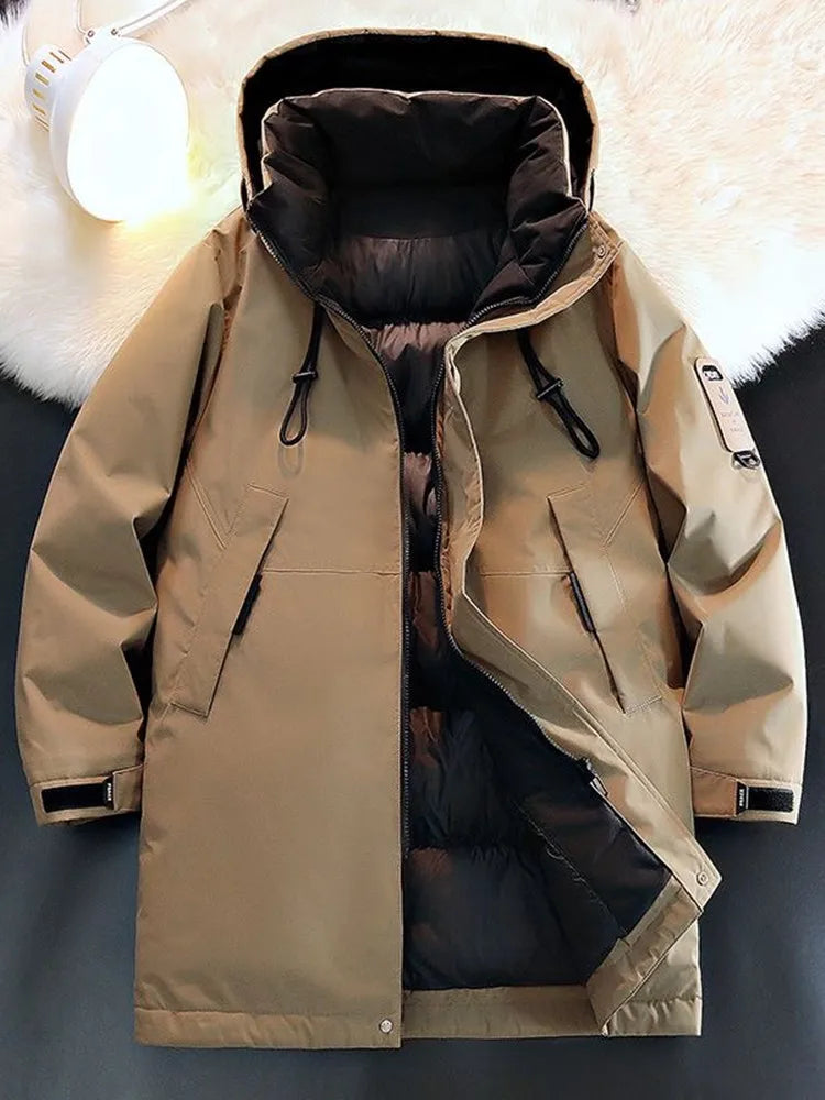 2024 Autumn/Winter New Fashion Solid Color Thick Warm Hooded Coat Men's Casual Loose High-Quality Plus-Size Cotton-Padded Jacket