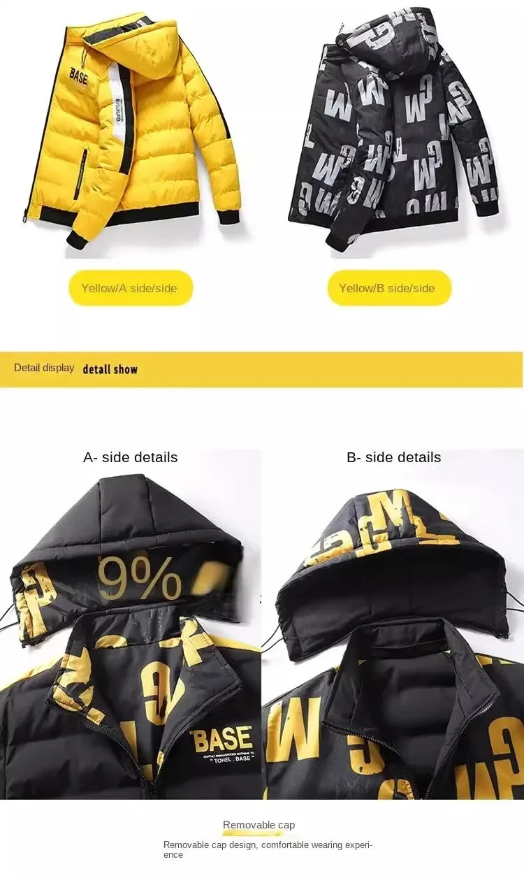 Men Autumn Winter Cotton Jacket Warm Comfortable Padded Thickened Down Jacket 2025 New Double-Sided Clothes Removable Cap M-6XL