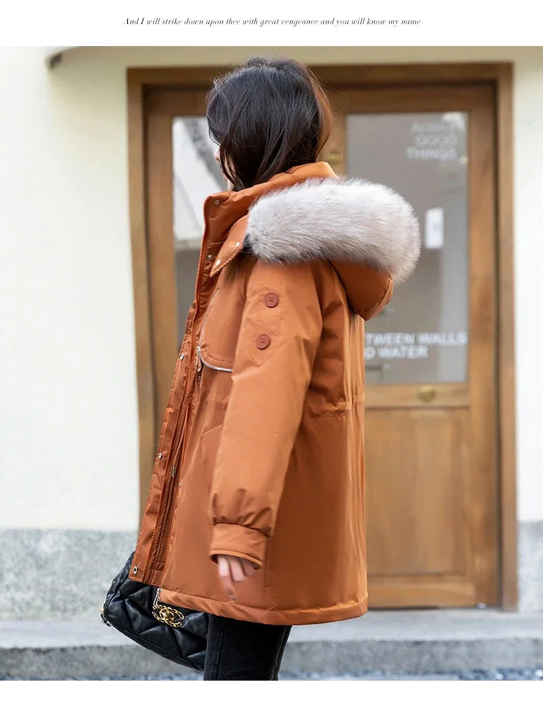 CJFHJE Parkas Winter Jackets Women Chaquetas Para Mujeres Waist Big Fur Collar Warm Down Jacket Outdoor Coat Abrigos De Plumas