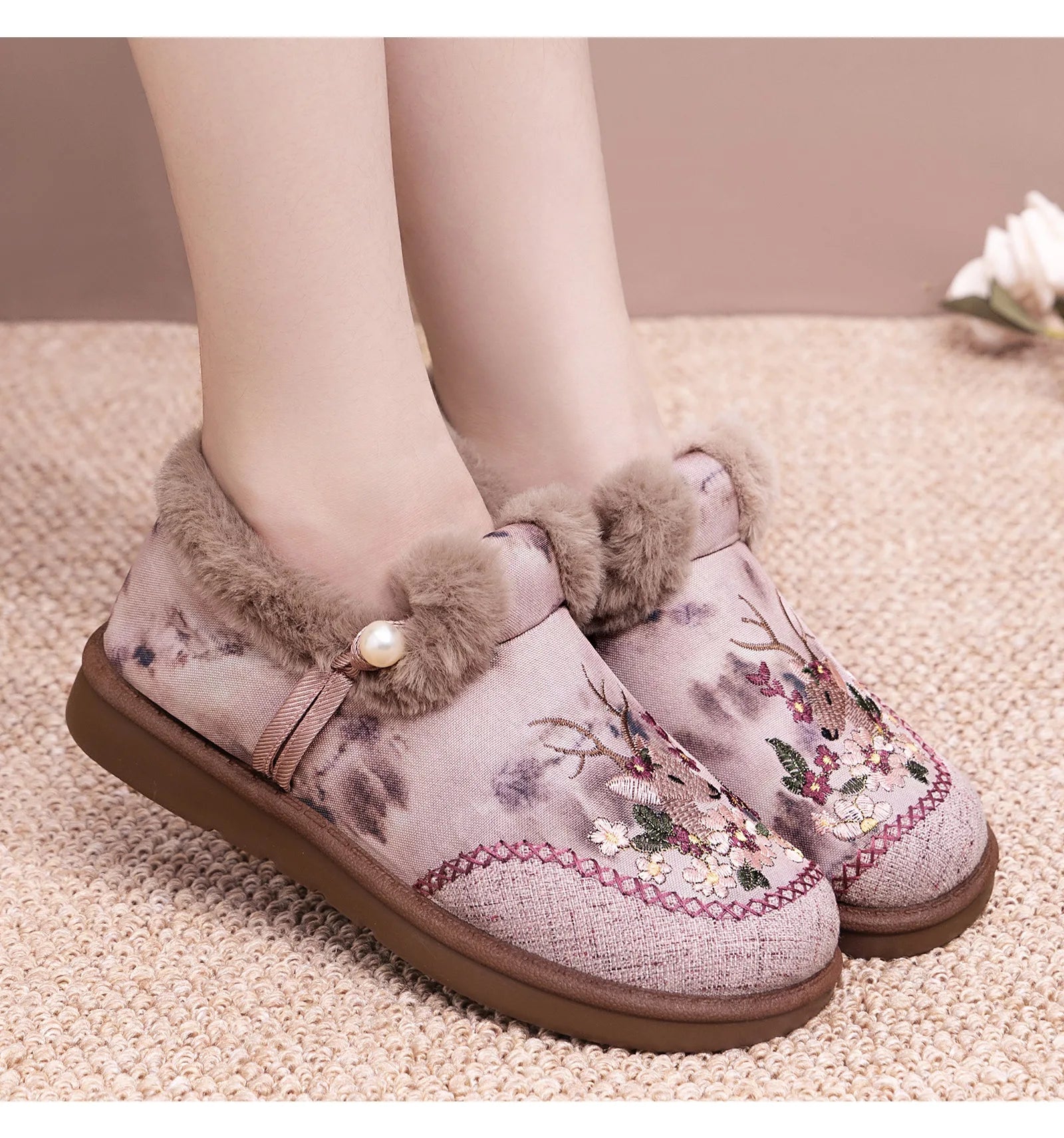Winter Snow Boots For Women Brand Plus Thick Fur Cotton Shoes Outdoor Warm Footwear Embroidery ladies Ankle Boot Lazy Shoes