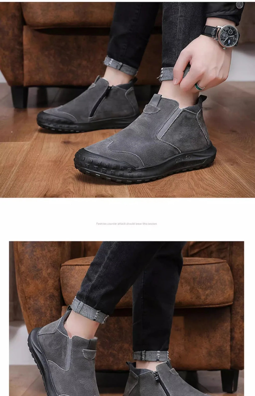 Winter Suede Snow Boots, Velvet Anti-slip Outdoor Shoes, Fashionable Warm Shoes, Casual and Comfortable Men's Shoes,Casual Shoes