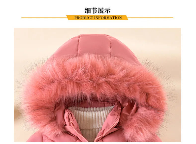Children's winter coat Little girl cotton-padded jacket thickened fashion down  jacket girl's medium long super cute  jacket