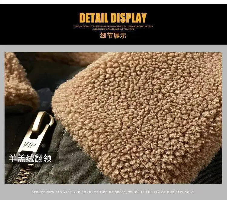 Winter Men's Cargo Jacket Men High-quality Lamb Cashmere Jackets Thickened Warm Coat Fashion Casual Jackets Men Fleece Clothing