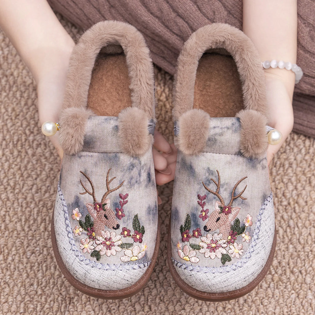 Winter Snow Boots For Women Brand Plus Thick Fur Cotton Shoes Outdoor Warm Footwear Embroidery ladies Ankle Boot Lazy Shoes