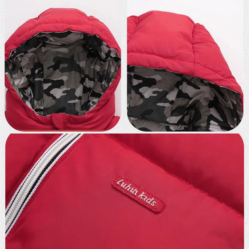 Winter Boys Down Jackets Thicken Warm Double Sided Wear Hooded Kids Coat For 2-10 Years Children Outerwear Clothing