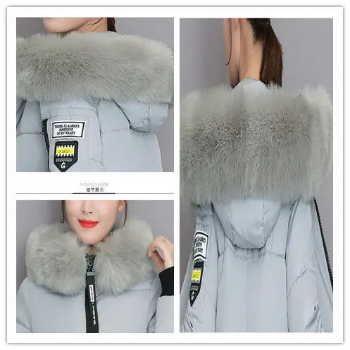 Winter Women Coat Parkas Mid-length Hooded Padded Jacket Big Fur Collar Warmth Jacket Cheap Wholesale