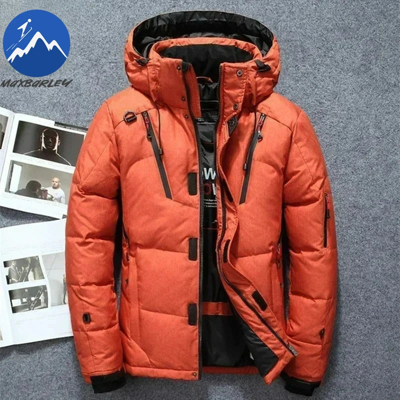 -20 Degree Winter Men White Duck Down Jacket Thick Warm Snow Coat Male Hood Windbreaker Down Parkas Outerwear Sportswear Puffer