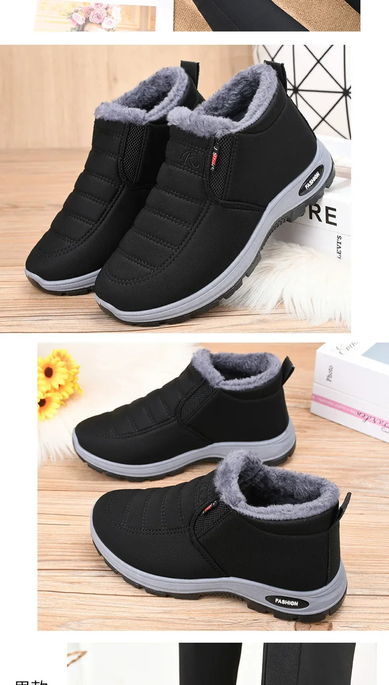 Winter 2025 new men's and women's cotton shoes with thick velvet and warm snow boots windproof couple's short boots anti slip