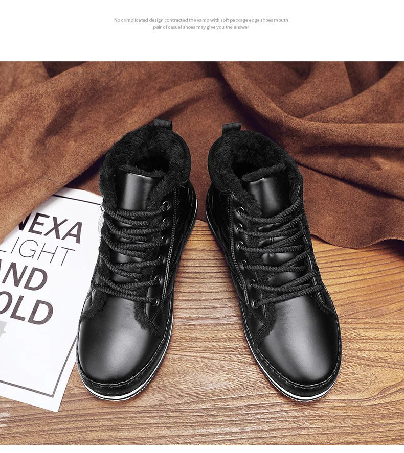 Winter New Shoes for Men Fur Boots High Tops Leather Warm Plush Casual Shoes Outdoor Snow Boots