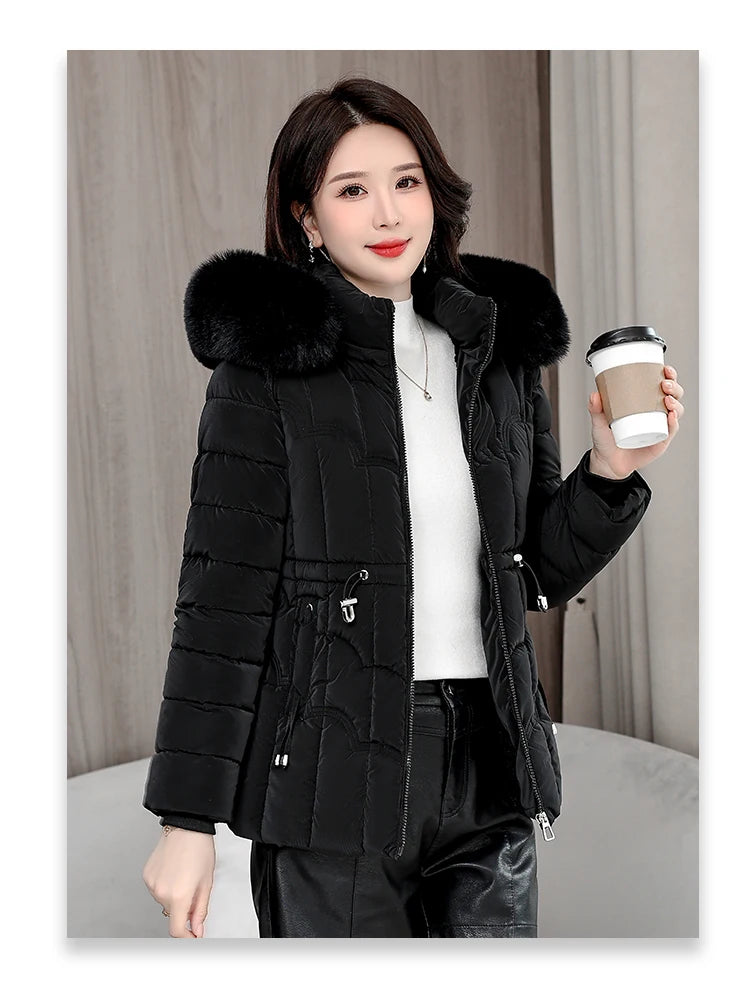 Winter 2025 New Down Jacket Women Parkas Fashion High-Quality Warm Cotton Padded Coat Ladies Short Overcoat Hooded Overwear Tops