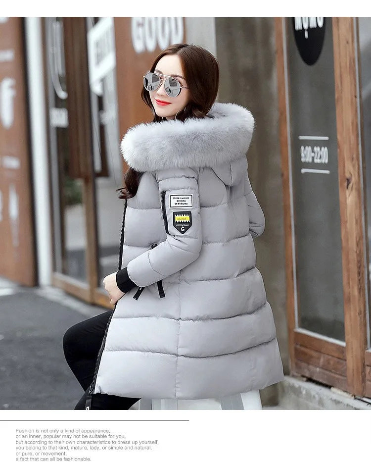 Winter Women Coat Parkas Mid-length Hooded Padded Jacket Big Fur Collar Warmth Jacket Cheap Wholesale
