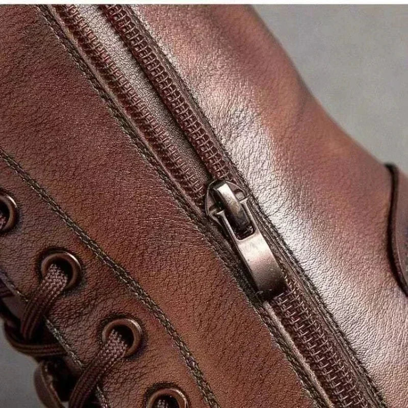 Winter Leather Women Boots 2025 Short Plush Mid-heel Snow Boots Lace Up Warm Lady Platform Biker Ankle Boots for Women Shoes