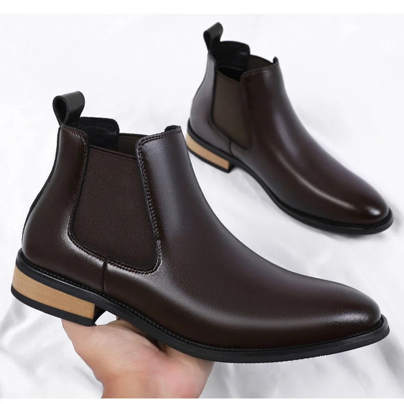Winter New Men's Boots Genuine Leather Luxury Chelsea Boots Hidden Heels 6CM Height Increasing Shoes Man Outdoor Keep Warm Boots