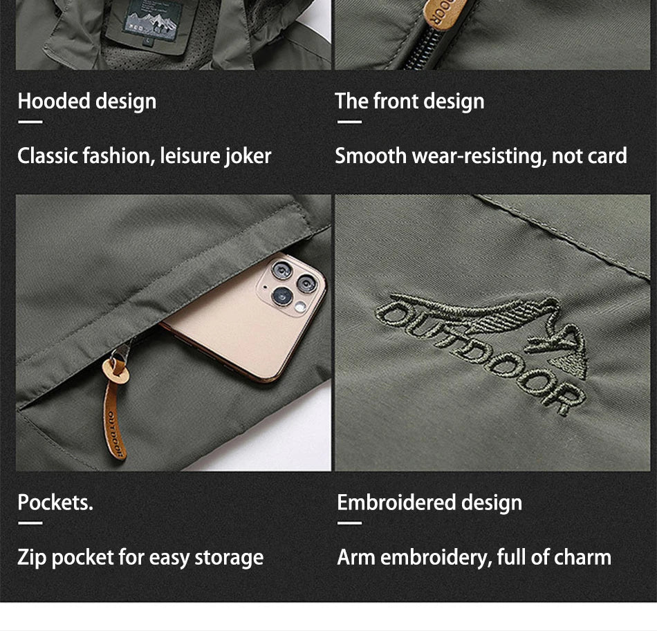 2024 Winter Jacket Fashion Coat Hoodies Camping Hiking Jacket Men's Casual Waterproof Jacket Windbreaker Men Outerwear