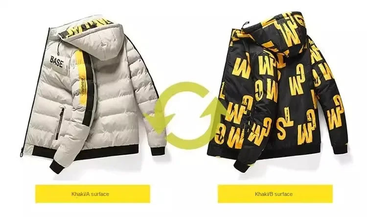 Men Autumn Winter Cotton Jacket Warm Comfortable Padded Thickened Down Jacket 2025 New Double-Sided Clothes Removable Cap M-6XL