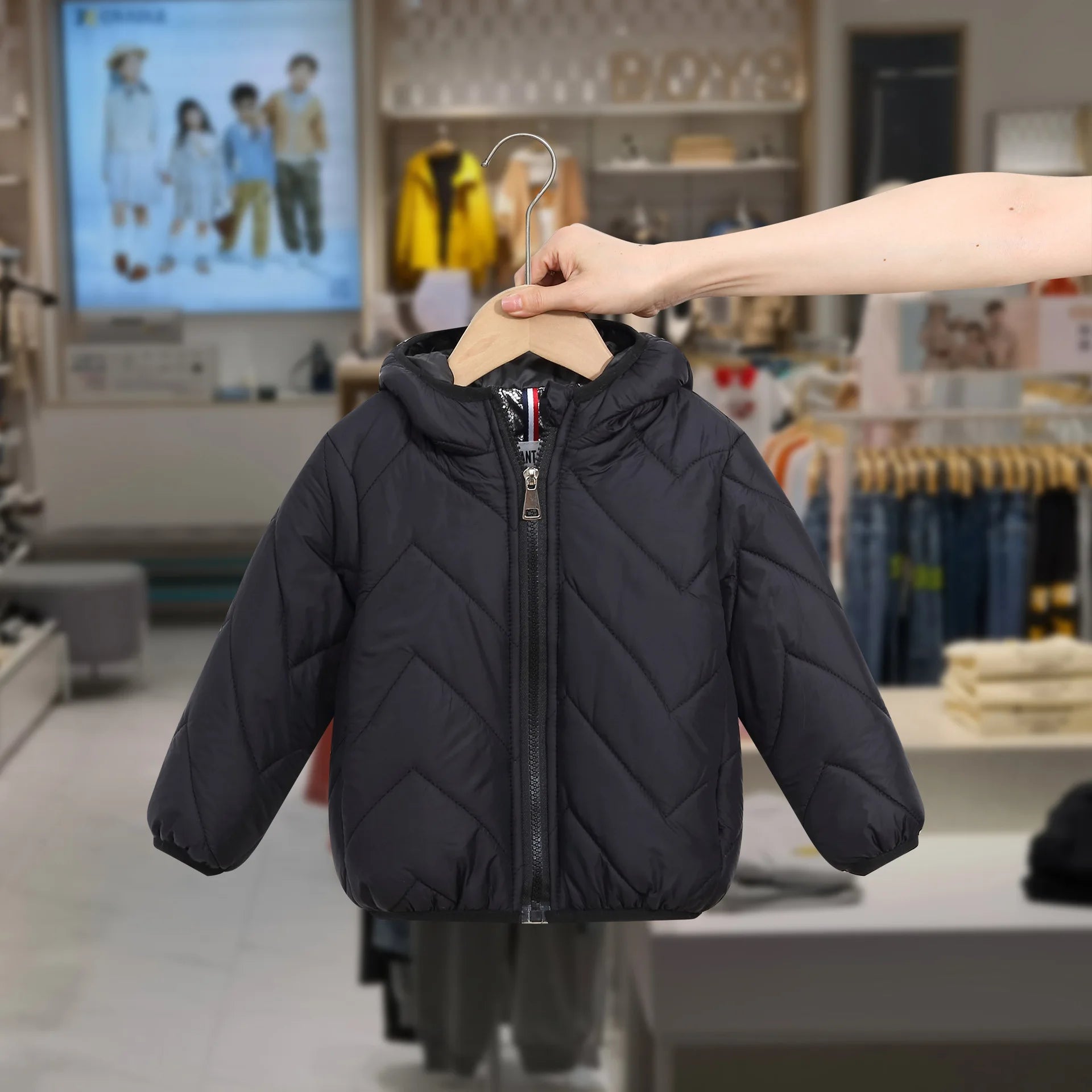 Winter Children's Jacket Girl 0-7Y Kids Boy Lightweight Hooded Padded Jacket Chevron Quilted Warm Down Cotton Coat Outerwear