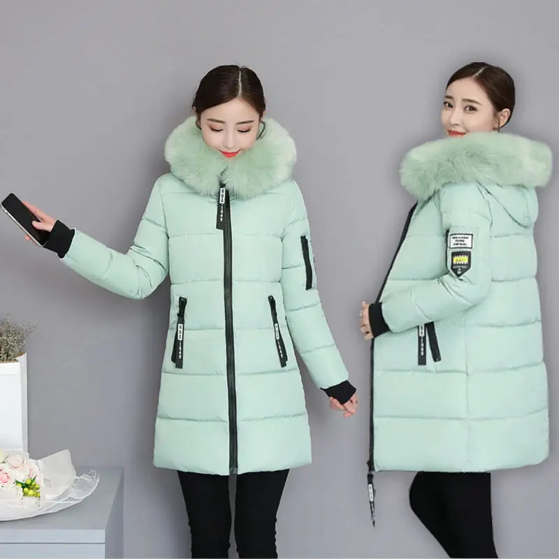 Winter Women Coat Parkas Mid-length Hooded Padded Jacket Big Fur Collar Warmth Jacket Cheap Wholesale