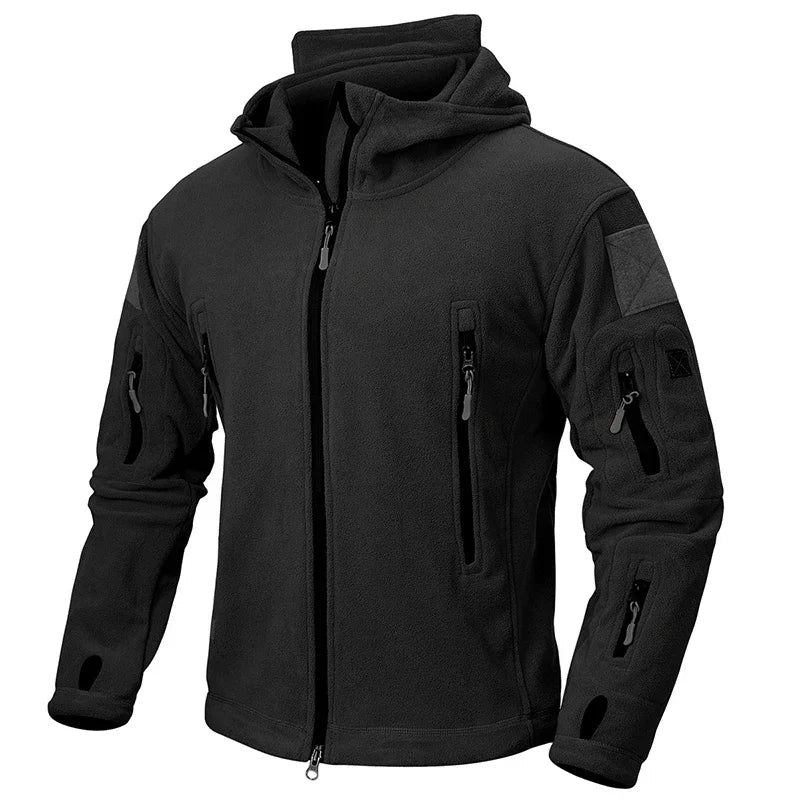 Winter Hunting Fleece Jacket Men Warm Polar Outdoor Hoodie Jacket Multi-Pocket Casual Full Zip Sport Hiking Coat