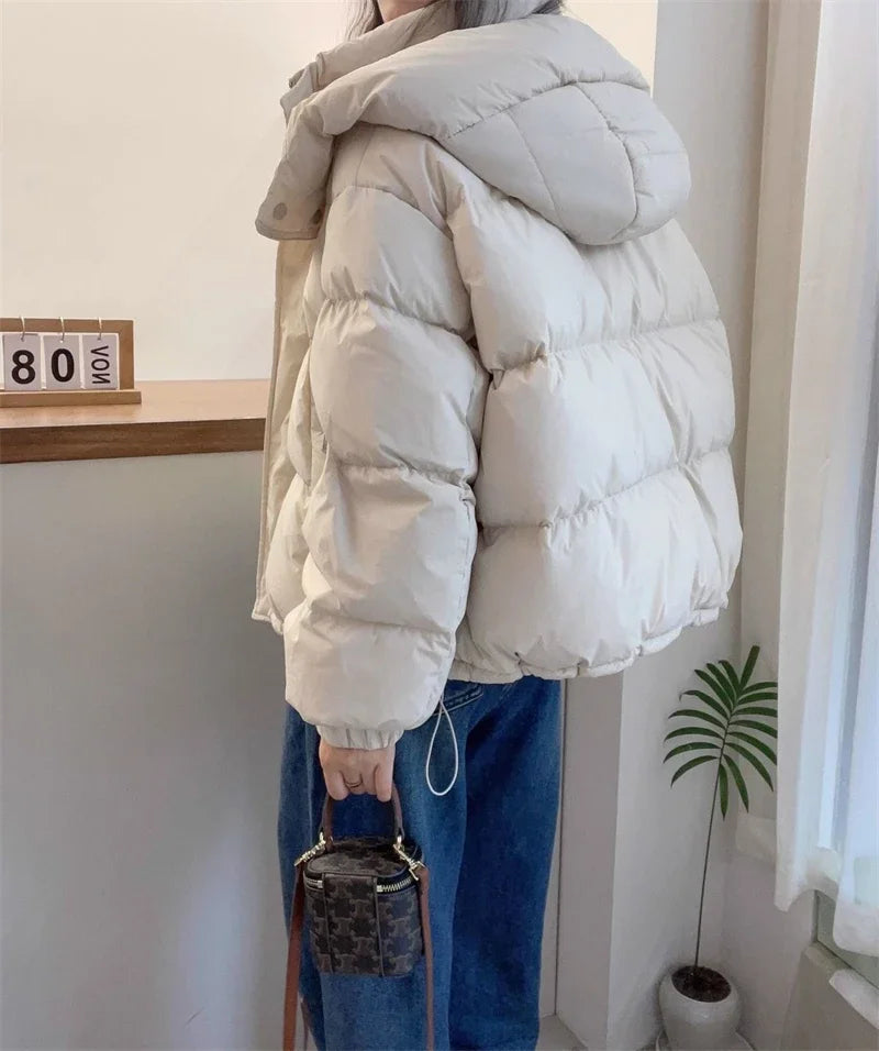 Women Korean Cotton Parkas Hooded Winter Oversize Coat Thick Warm Loose Puffer Jacket Female Solid Fashion Zipper Outwear