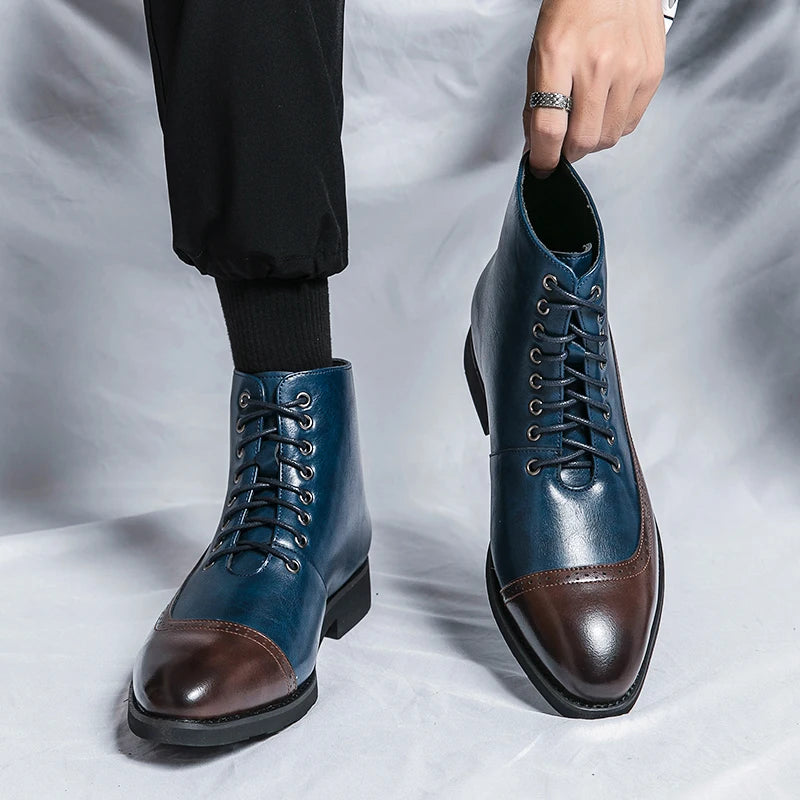 Winter Trend High Top Workwear Shoes Tips Thick Soles for Men's Business Dress Shoes British Style Men's Leather Ankle Boots