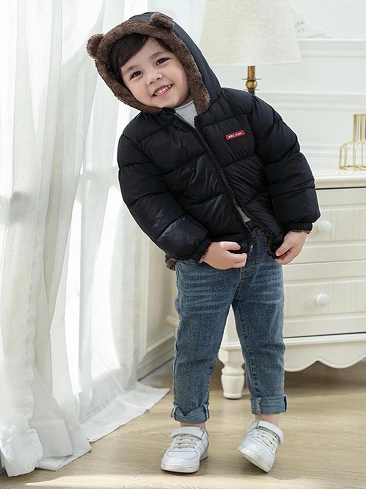 Winter Boys Cashmere Padded Jackets Children's Girls Hooded Outerwear Thick Fleece Warm Casual Coat New Christmas Birthday Gift