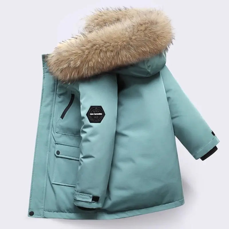 Winter Warm Down Jacket Toddles Learning to Walk Hooded Boys' Pie Overcomes Girls' Clothing Outdoor Thick Wool Collar Jacket