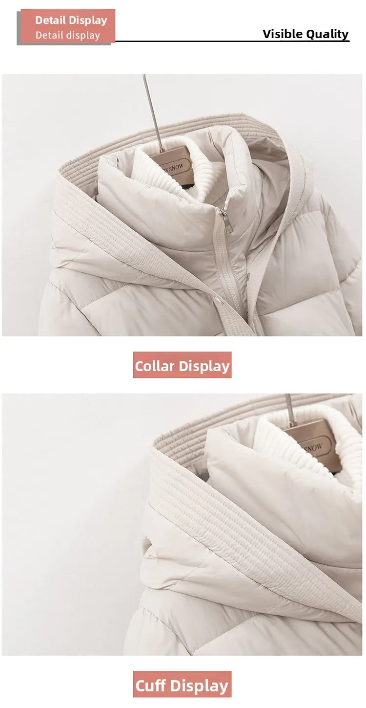 Slimming ort down Cotton Jaet Women's Thiened Winter Coat with Hood Dstring Waist Sli Outerwear for Ladies