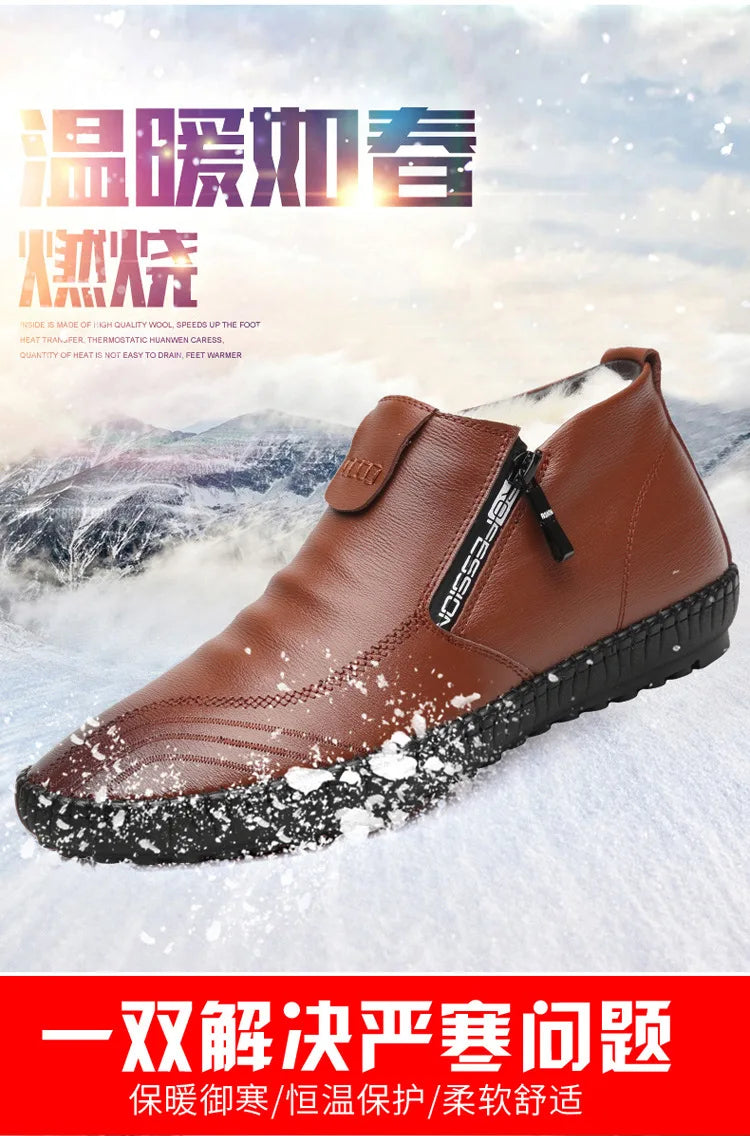 2025 Natural Wool Winter Shoes Men Genuine Leather Warmest Snow Boots Army Homme Walking Botas Hombre Platform Boots